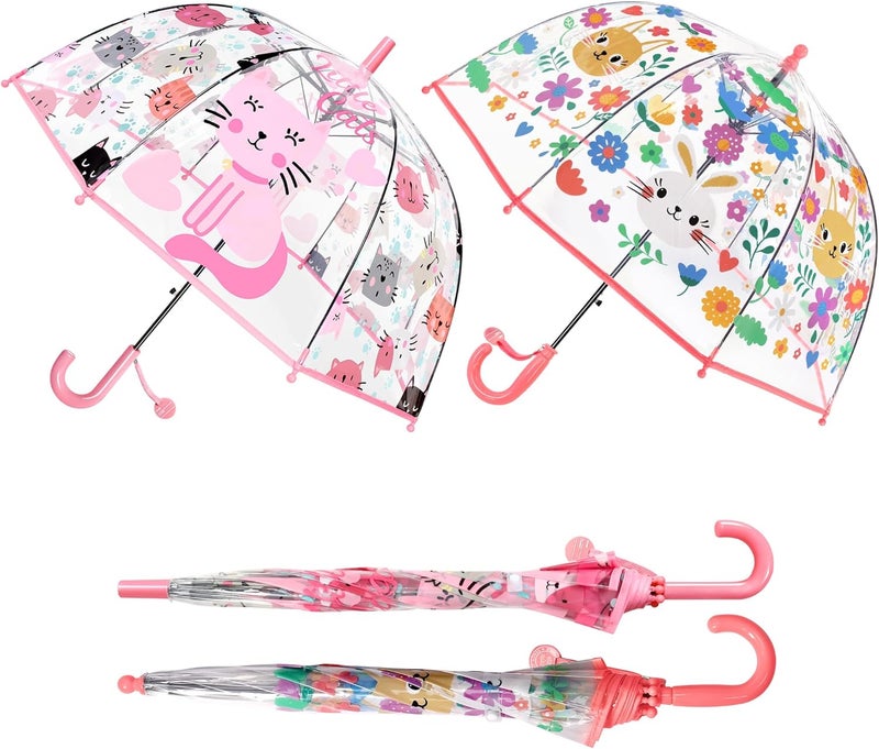 RONIARE 2 Pack Kids Clear Umbrellas for Rain Dome Bubble Umbrella Windproof for Toddler Boys Girls - Image 2